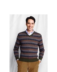 Olive Fair Isle V-neck Sweater