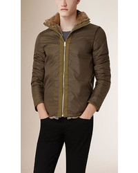 Burberry Brit Brushed Twill Field Jacket With Rabbit Lined Warmer