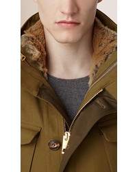Burberry Brit Brushed Twill Field Jacket With Rabbit Lined Warmer
