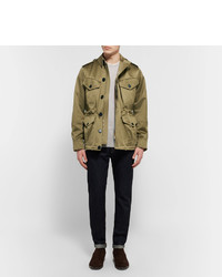 Burberry Cotton Satin Twill Field Jacket With Detachable Wool Blend Liner