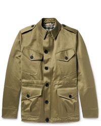 Burberry Cotton Satin Twill Field Jacket With Detachable Wool Blend Liner