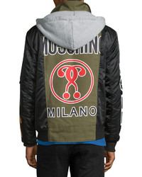 Moschino Logo Print Hooded Field Jacket Olive