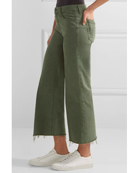 Mother The Roller Cropped Mid Rise Flared Jeans Army Green