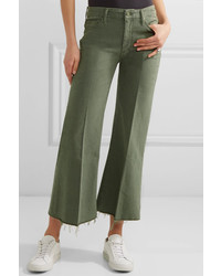 Mother The Roller Cropped Mid Rise Flared Jeans Army Green