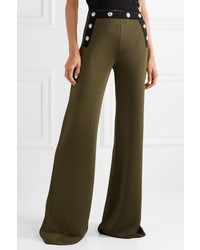 Balmain Button Embellished Two Tone Stretch Knit Flared Pants
