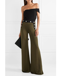 Balmain Button Embellished Two Tone Stretch Knit Flared Pants