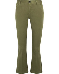 Frame Crop Cotton Blend Flared Pants Army Green