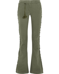 Figue Gregorie Fringed Cotton Blend Twill Flared Pants Army Green