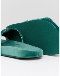 adidas Originals Adilette Velvet Slider Flip Flops In Green By9907