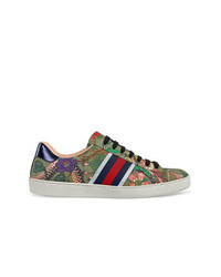 Olive Floral Canvas Low Top Sneakers