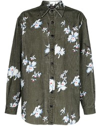 Olive Floral Corduroy Long Sleeve Shirt