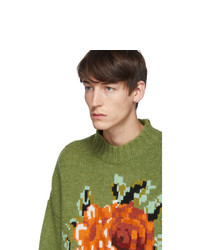 AMI Alexandre Mattiussi Green Flower Pullover Sweater