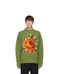 AMI Alexandre Mattiussi Green Flower Pullover Sweater