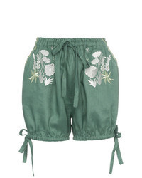 Olive Floral Linen Shorts
