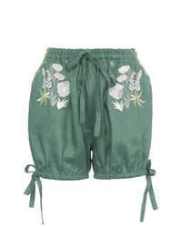 Innika Choo Bloomers Floral Embroidered Linen Shorts