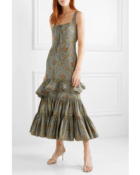 Brock Collection Onilde Tiered Floral Print Cotton Blend Poplin Maxi Dress