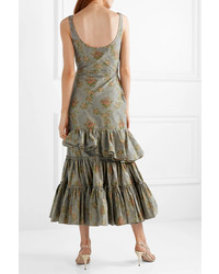 Brock Collection Onilde Tiered Floral Print Cotton Blend Poplin Maxi Dress