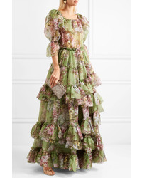 Dolce & Gabbana Ruffled Tiered Floral Print Silk Chiffon Gown