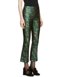 Prada Green Floral Jacquard Cropped Trousers