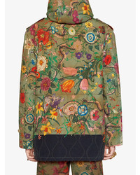 Gucci New Flora Snake Print Quilted Parka