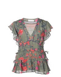 Olive Floral Short Sleeve Blouse