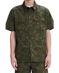 A.P.C. Chemisette Augustin Short Sleeve Cotton Button Up Shirt In Khaki At Nordstrom