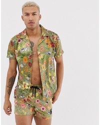 Siksilk Co Ord Short Sleeve Shirt In Green Floral Print