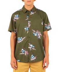 Hurley Del Mar Regular Fit Tropical Print Organic Cotton Short Sleeve Button Up Shirt