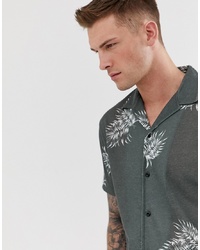 Jack & Jones Premium Short Sleeve Shirt In Floral Print With Revere Collar