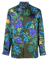 Olive Floral Silk Long Sleeve Shirt