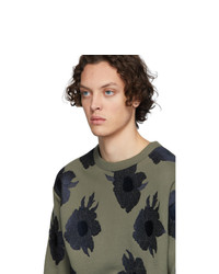 Dries Van Noten Khaki And Navy Embroidered Hefel Sweatshirt