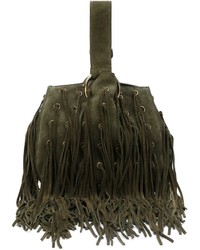 Olive Fringe Leather Tote Bag