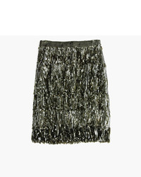 Olive Fringe Sequin Pencil Skirt
