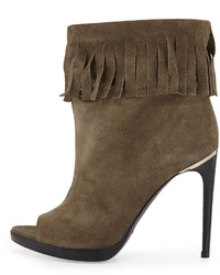 Burberry Pelling Fringed Suede Bootie Military Khaki