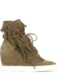 Olive Fringe Suede High Top Sneakers