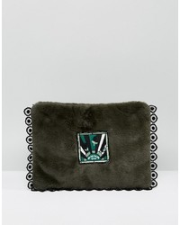 Anna Sui Faux Fur Clutch Bag With Badge