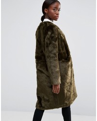 Parka London Evie Luxurious Faux Fur Collarless Coat