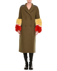 Ermanno Scervino Double Breasted Military Coat With Fur Cuffs