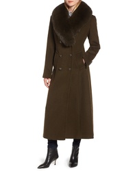 1 Madison Double Breasted Military Wool Coat With Genuine Fox Fur Shawl