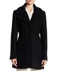 Laundry by Shelli Segal Fit Flare Faux Shearling Trim Lining Wool Blend Coat
