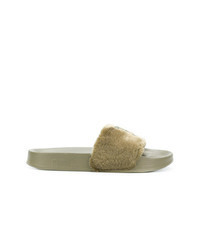 Olive Fur Flat Sandals