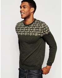Olive Geometric Crew-neck Sweater
