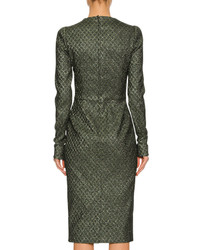 Dolce & Gabbana Long Sleeve Geometric Lam Jacquard Cocktail Dress Green