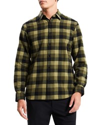 Theory Irving Slim Fit Overdyed Plaid Button Up Shirt In Olive Multi At Nordstrom