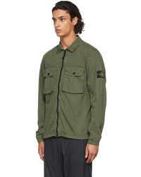 Stone Island Green Cotton Canvas Brushed Overshirt Jacket