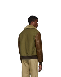 Schott Khaki And Brown Leather B 15 Jacket
