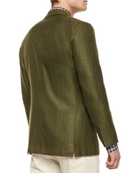 Kiton Herringbone Two Button Cashmere Sport Coat Green