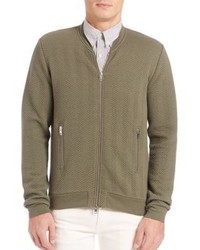 Olive Herringbone Zip Sweater