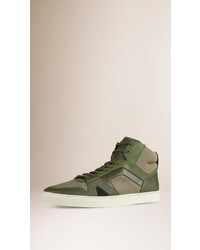 Burberry Leather And Mesh High Top Trainers