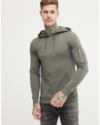 ASOS DESIGN Muscle Hoodie With Ma1 Pocket In Khaki